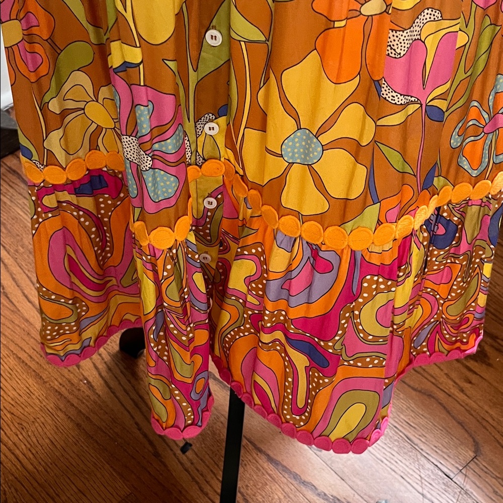 Vintage-Inspired Floral Midi Dress in Orange & Pink - Picture 13 of 14